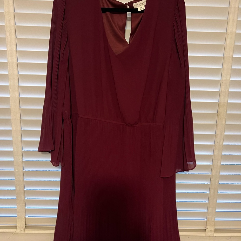 Red Plunge Bell Sleeve Flowy Cocktail Dress
